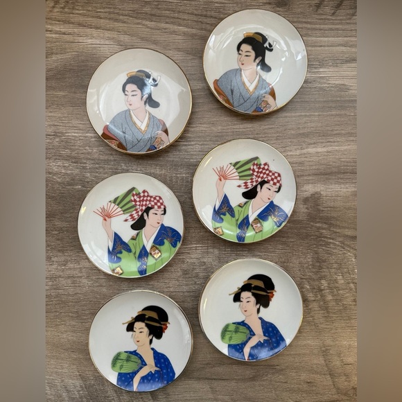 Asian plates small dishes vintage Heisei set of 6 - Picture 2 of 7